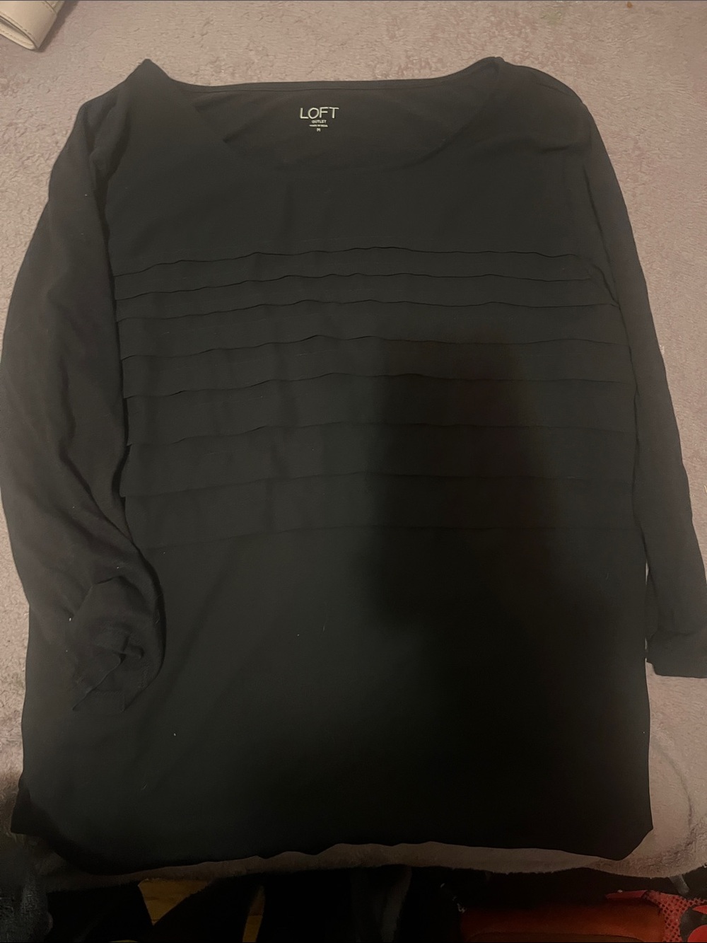 LOFT Black Long Sleeve Pleated Panel Top